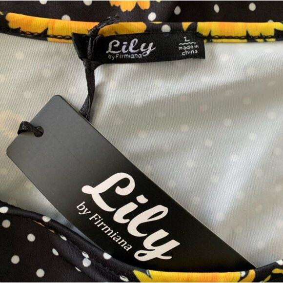 Lily by Firmiana  SZ L Black and Yellow Sunflower and Polka Dot Tunic Top | NWT - Picture 6 of 11
